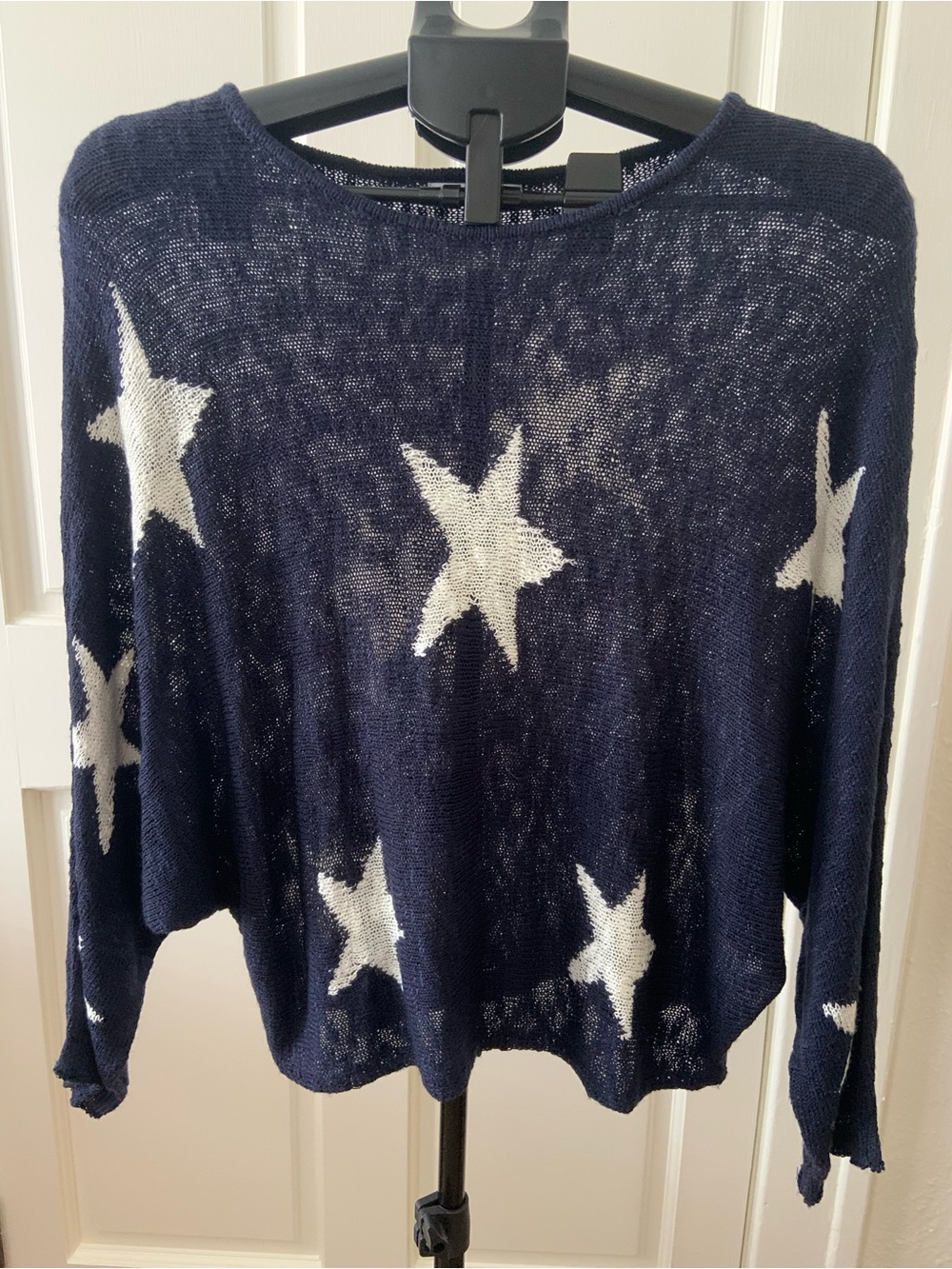 Navy Star Knit Women's Sweater White Stars Labor Day 🧨